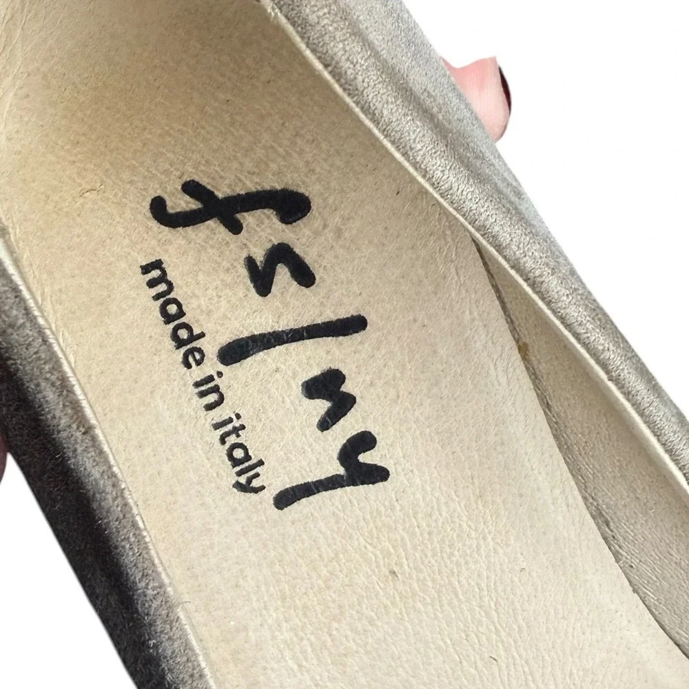 FS/NY Taupe Suede Wedge Pumps Made in Italy Round‎ Toe Women's Size 7.5